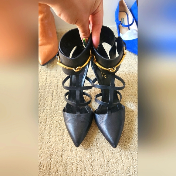 Gucci Black T-bar Horsebit Ankle Cuff Pumps - Picture 2 of 5